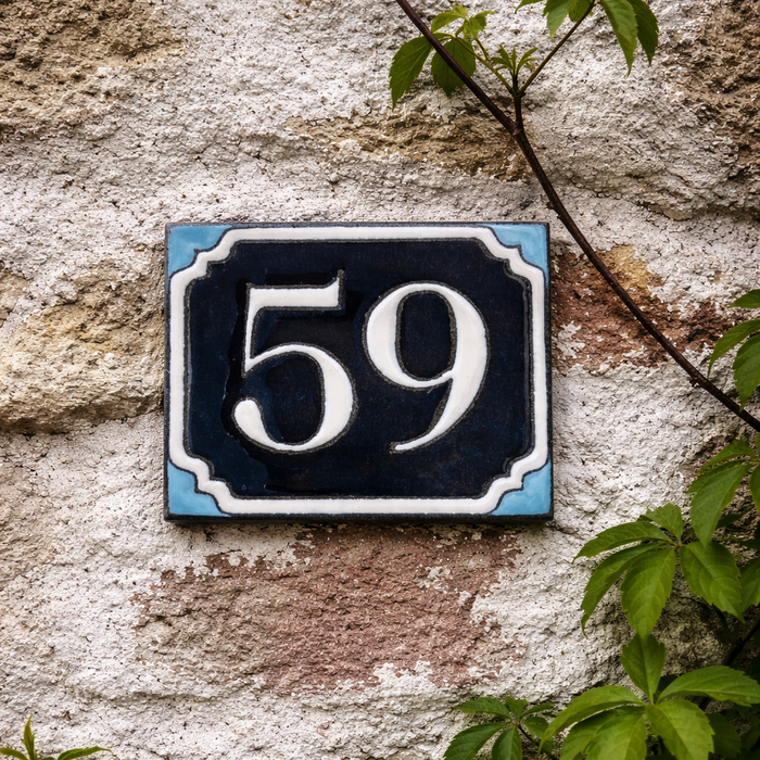 Plaque Numéro maison Antique bleue